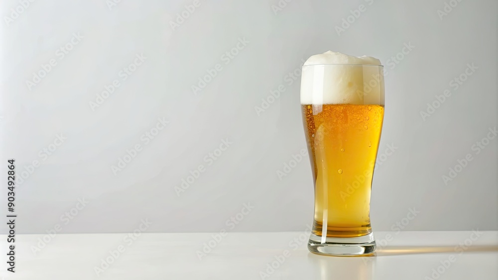 Beer with perfect foam on white background, beer, foam, white background, cold beverage, refreshing, pint, lager, ale, microbrew Beer with perfect foam on white background, beer, foam, white background, cold beverage, refreshing, pint, lager, ale, microbrew