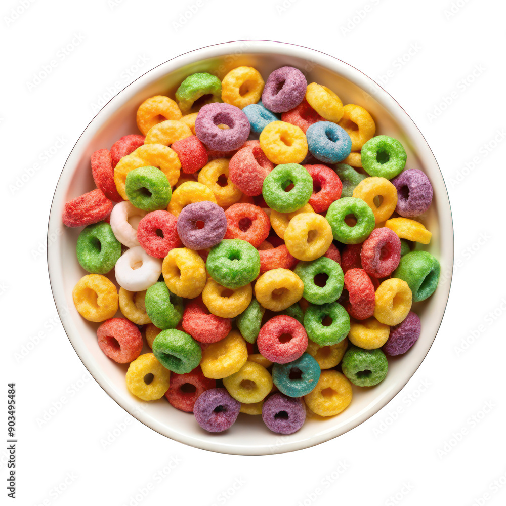 Colorful cereals on white bowl top view isolated on transparent background Colorful cereals on white bowl top view isolated on transparent background
