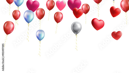 heart balloons Realistic white red, blue and on background are available for use online shopping website or social media, celebration party vector illustration