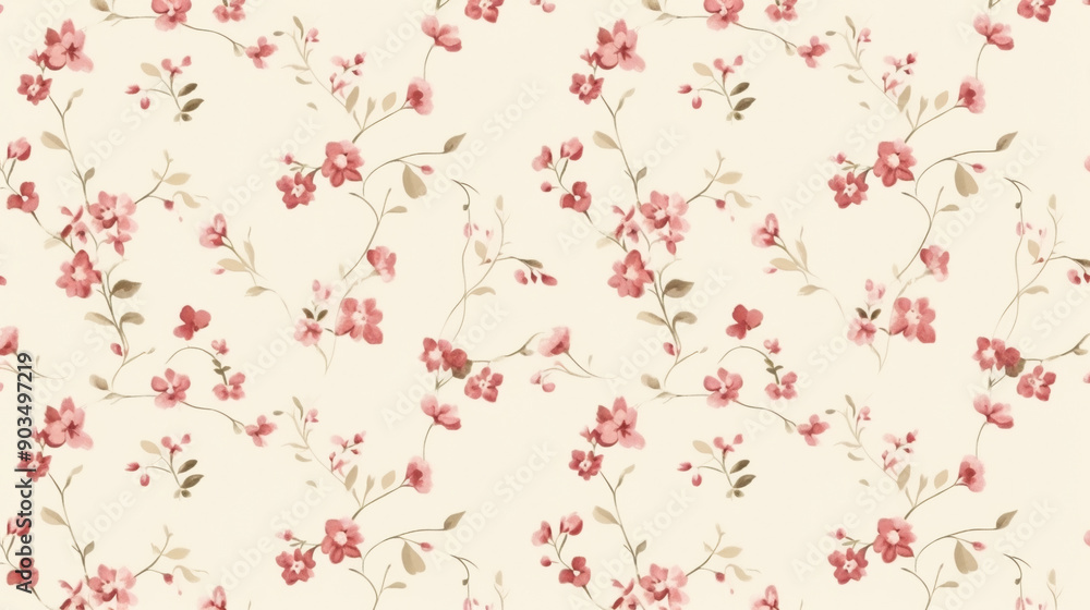 A pattern of small roses in shades of pink and red on an off-white background, patterns, background, wallpaper. A pattern of small roses in shades of pink and red on an off-white background, patterns, background, wallpaper.