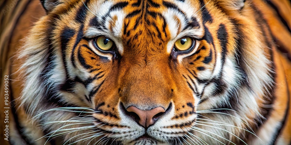 Naklejka premium Close-up shot of a tiger's face with intense, piercing eyes , tiger, close-up, wildlife, predator, fierce, stare
