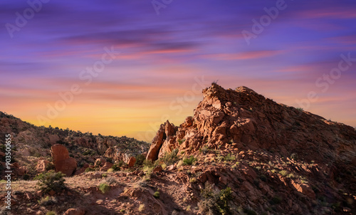 View from road trip with the rock mountains in Arizona,