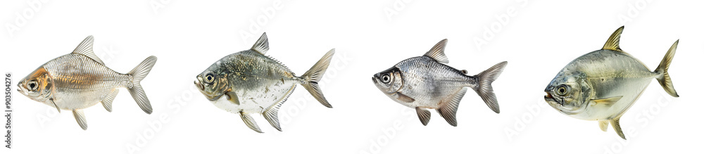 Four Silver Fish on White Transparent Background Four Silver Fish on White Transparent Background
