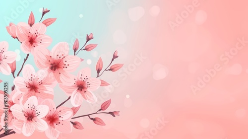 Illustrated Cherry Blossoms on Gradient Background