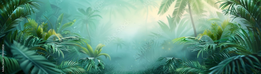 Misty Tropical Jungle with Vibrant Greenery Misty Tropical Jungle with Vibrant Greenery
