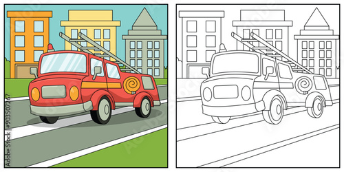 Fire Truck Coloring Page Vehicle Illustration
