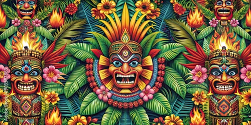 Wallpaper Mural Tiki fire and goddess wallpaper design with vibrant colors and tropical elements, tiki, fire, goddess, wallpaper, design Torontodigital.ca