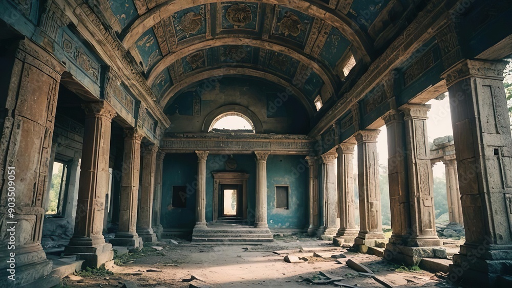 Obraz premium interior of old building full of dust, historical building