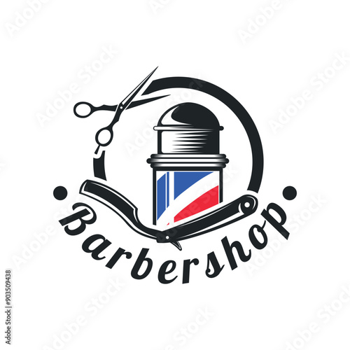 Barbershop logo design featuring a classic barber pole