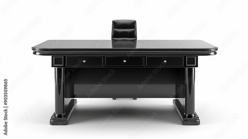 A sleek black office desk clipart, furniture element, realistic illustration, black, isolated on white background A sleek black office desk clipart, furniture element, realistic illustration, black, isolated on white background