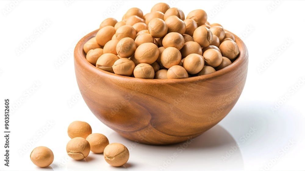A wooden bowl of soya beans or soybean isolated on white A wooden bowl of soya beans or soybean isolated on white