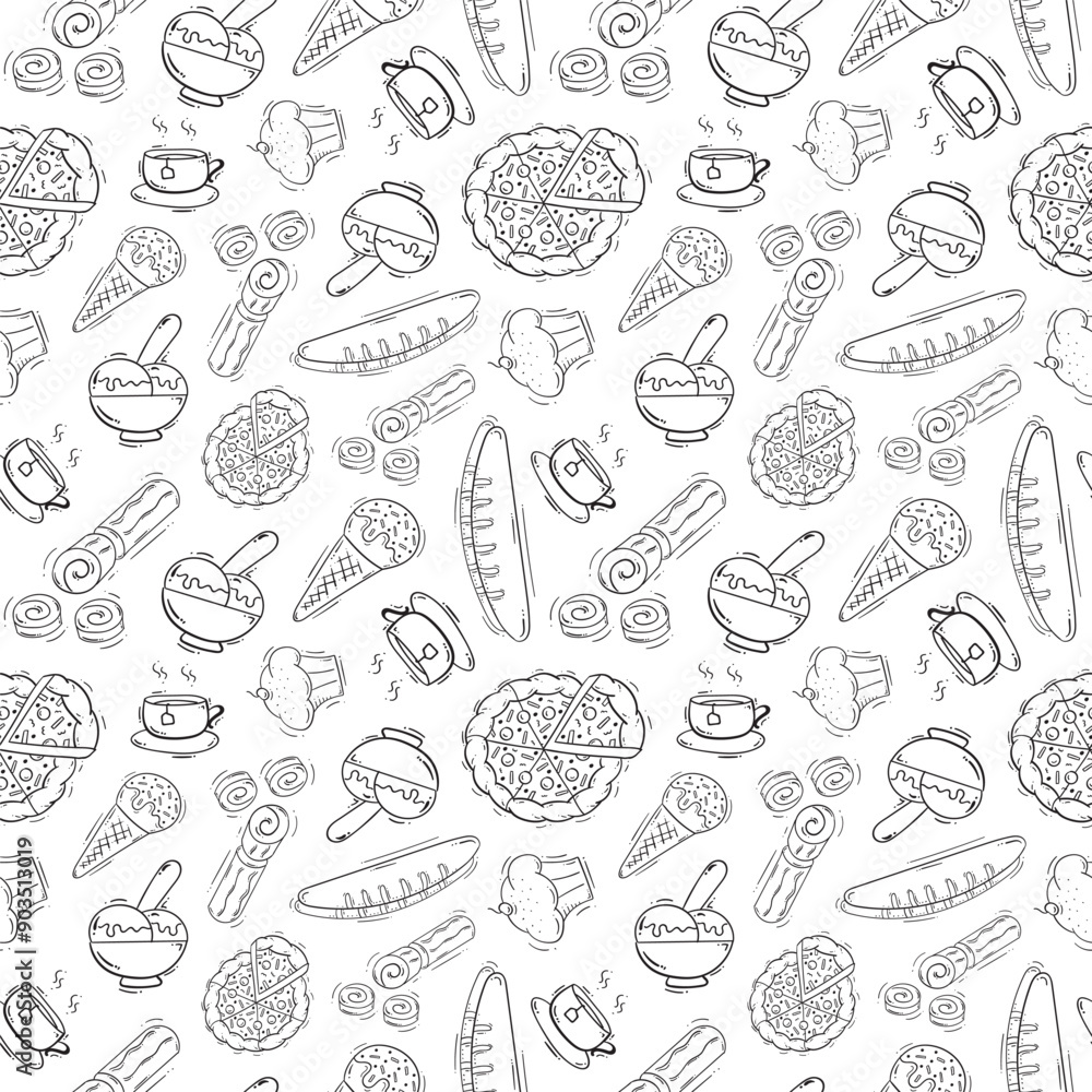 food pattern, seamless pattern of food and beverage in hand drawn style pattern background food pattern, seamless pattern of food and beverage in hand drawn style pattern background