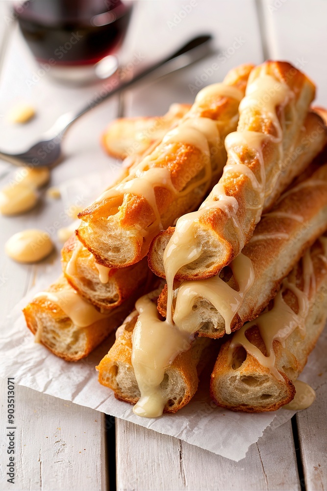 Homemade cheese bread sticks in glass on white wooden background Homemade cheese bread sticks in glass on white wooden background