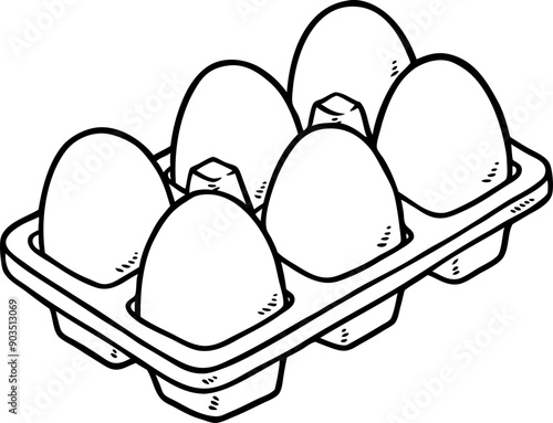 Hand Drawn Vector Cartoon Half Dozen Fresh Eggs Line Art