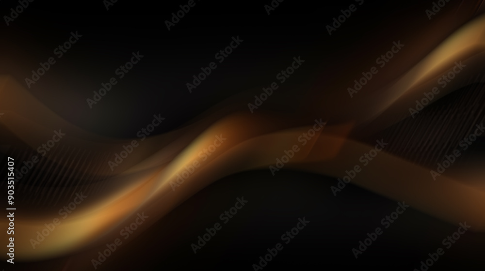 Fototapeta premium Abstract background with golden waves on black backdrop.