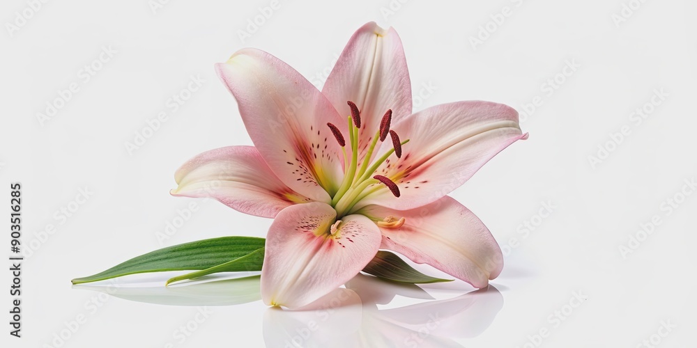 Naklejka premium Lily flower on white background isolated, lily, flower, white, background, isolated, nature, petal, bloom, plant, close-up