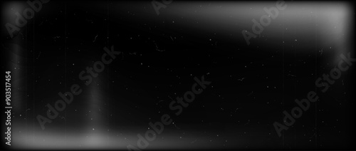 Vintage noir film frame texture. Black and white grain movie background. Retro photo filter template with light leak, grain, scratches, noise, dust. Nostalgic cinematic photography effect. Vector