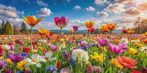 Blooming field of colorful flowers in spring, spring, campo di fiori, vibrant, blossoms, meadow, seasonal, beauty, nature, flora