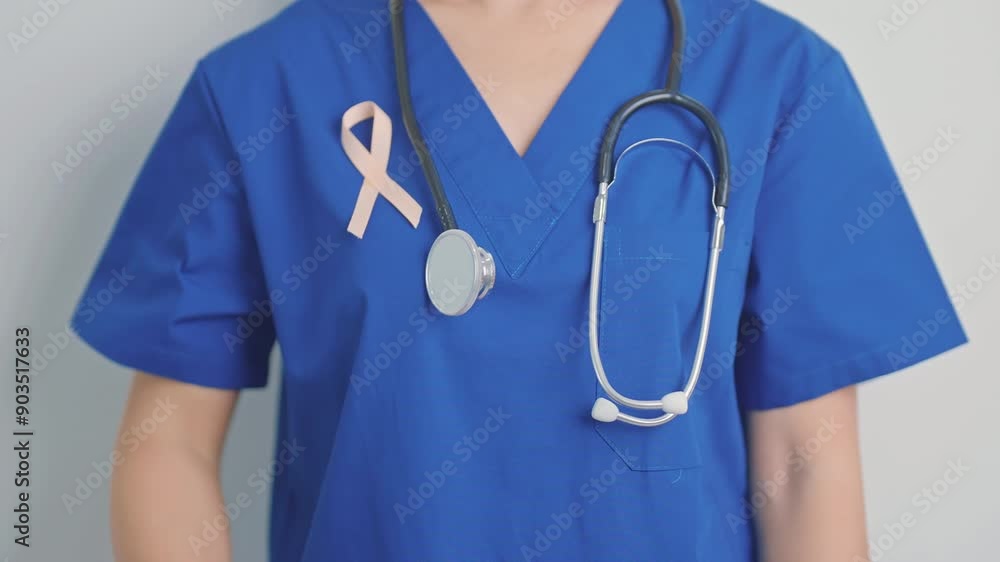 Peach Ribbon for September Uterine Cancer Awareness month. Healthcare and World cancer day concept Peach Ribbon for September Uterine Cancer Awareness month. Healthcare and World cancer day concept