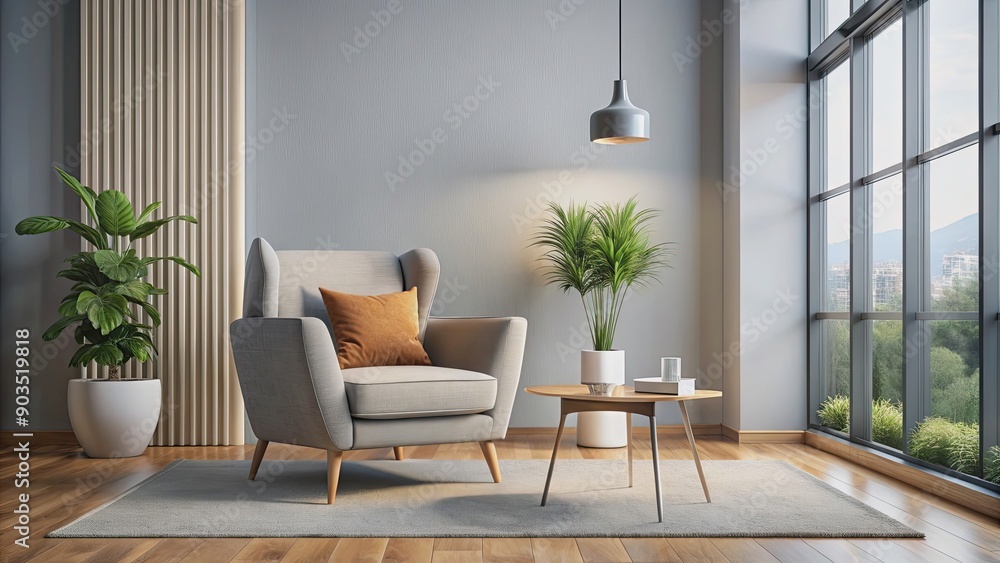 Comfortable chair in a modern living room setting, chair, room, interior, furniture, cozy, home, decor, design, relax Comfortable chair in a modern living room setting, chair, room, interior, furniture, cozy, home, decor, design, relax