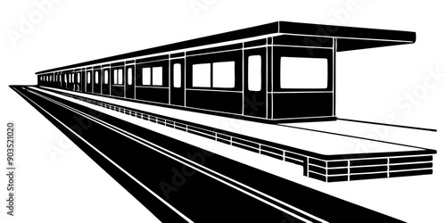 Vintage Train on Subway Platform – Detailed Black and White Illustration