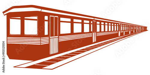 Vintage Train on Subway Platform – Detailed Black and White Illustration