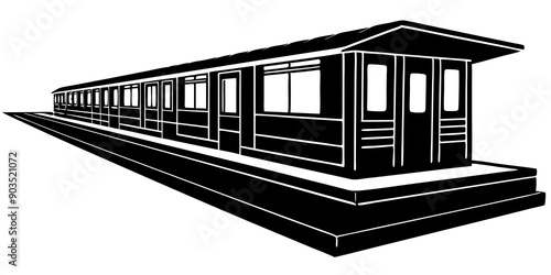 Vintage Train on Subway Platform – Detailed Black and White Illustration