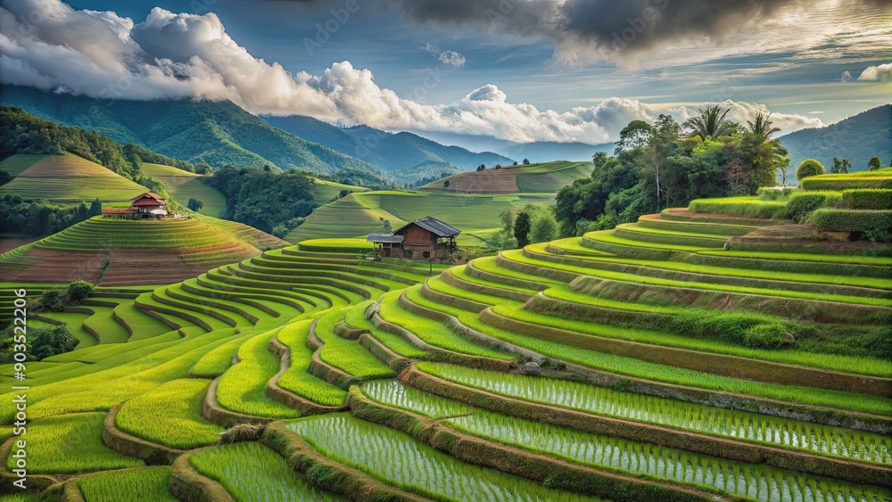 Scenic view of rice terraces in Chiangmai, Thailand, Chiangmai, Thailand, Indochina, Asian countryside, landscape Scenic view of rice terraces in Chiangmai, Thailand, Chiangmai, Thailand, Indochina, Asian countryside, landscape