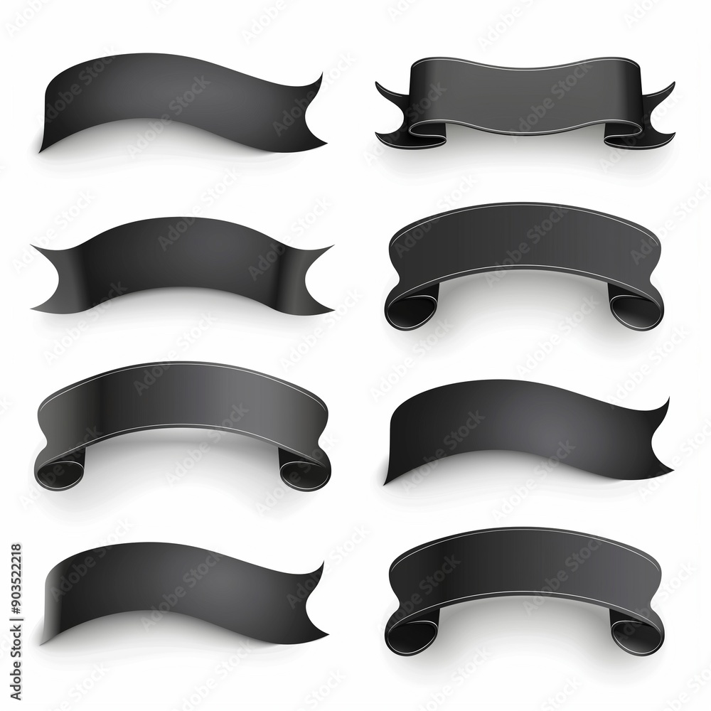 Elegant Black Ribbon Banners Set Illustration - Collection of Curved ...