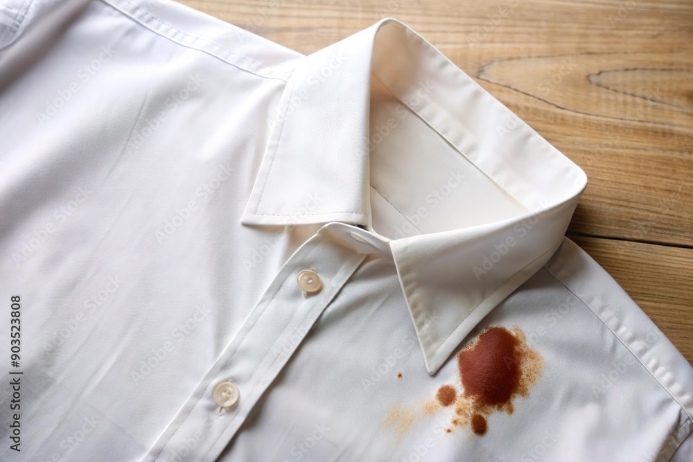 dirty brown coffee stain on white shirt top view dirty brown coffee stain on white shirt top view