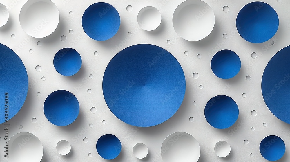 A close-up of a blue and white circle wall with overlapping white and blue circles against a white background A close-up of a blue and white circle wall with overlapping white and blue circles against a white background