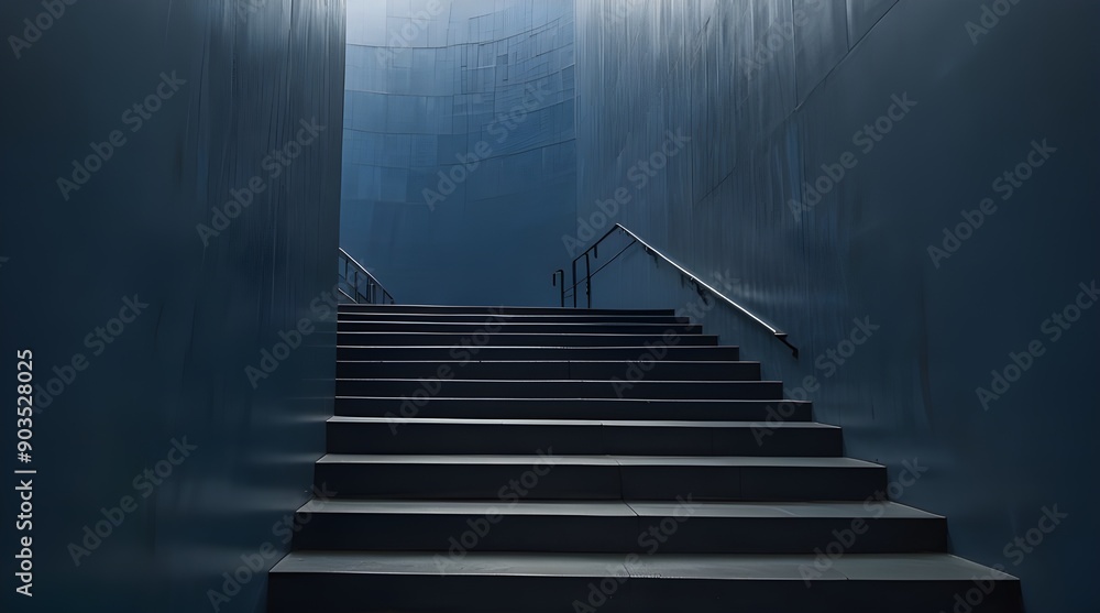 A set of stairs ascending a large blue wall. generative.ai A set of stairs ascending a large blue wall. generative.ai