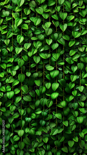 A vertical garden with trailing vines creating a natural curtain effect © chayantorn