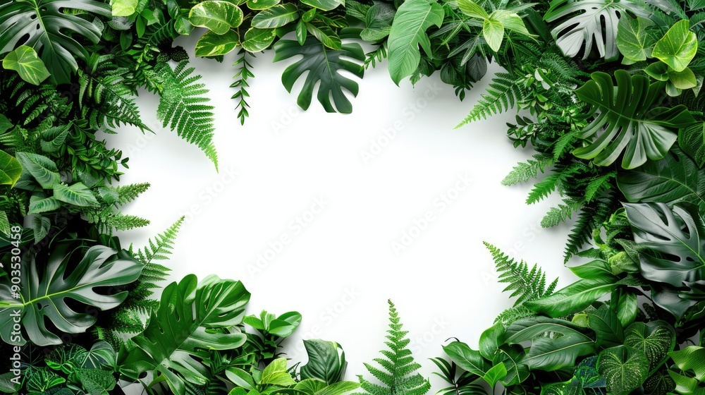 Green Foliage Border on a White Background Green Foliage Border on a White Background