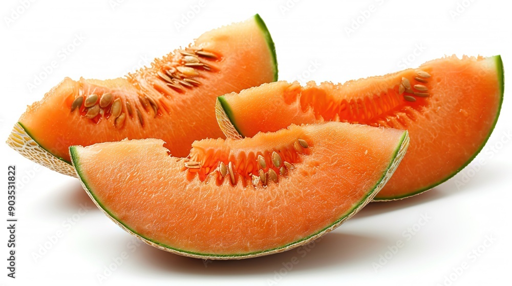 A collection of watermelon wedges arranged on a white plate with a clean background A collection of watermelon wedges arranged on a white plate with a clean background
