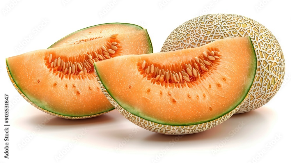 Melon cut in half on white background Melon cut in half on white background