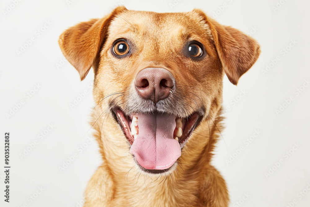 Funny dog sticking out its tongue on a white background