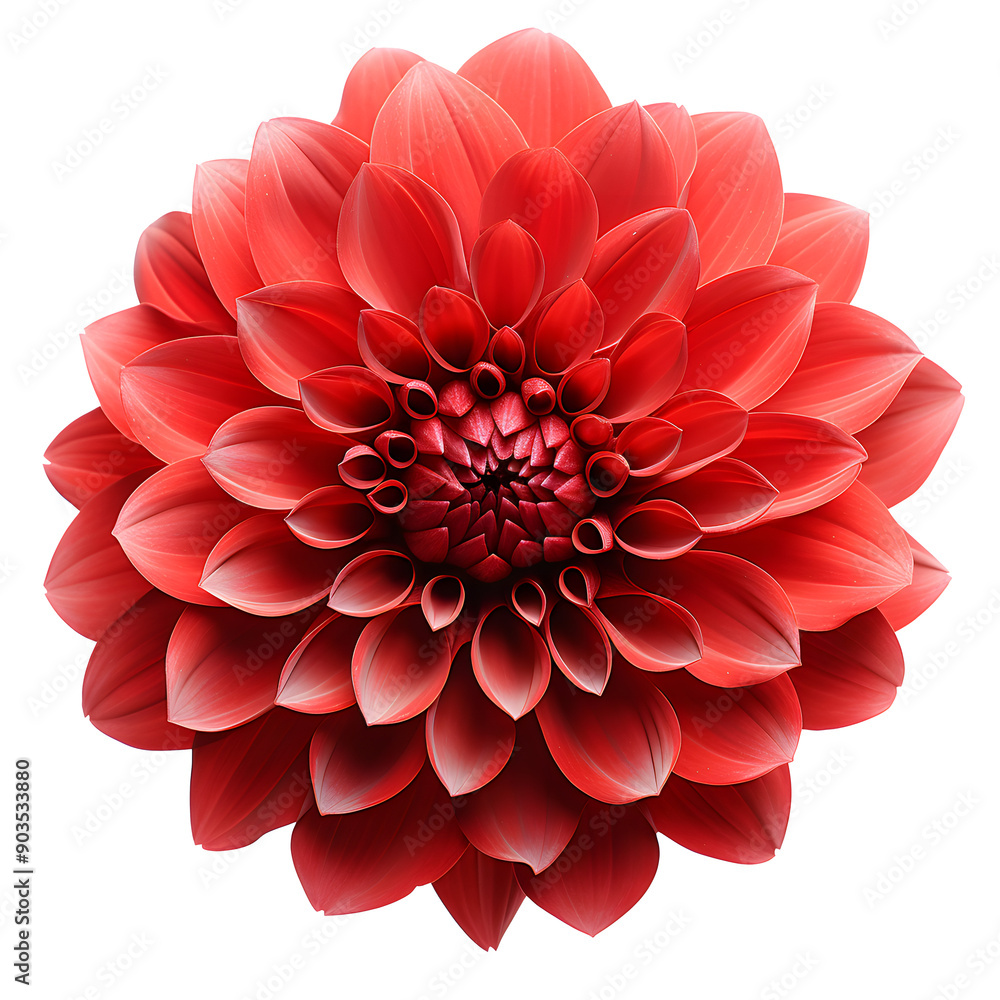 Close up of a red dahlia flower blossom isolated on white background as transparent PNG, generative AI plant Close up of a red dahlia flower blossom isolated on white background as transparent PNG, generative AI plant