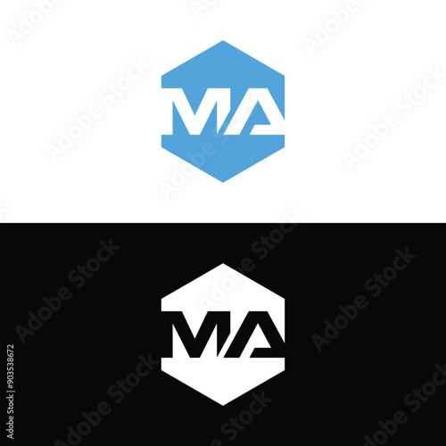 MA letter logo design in hexagon