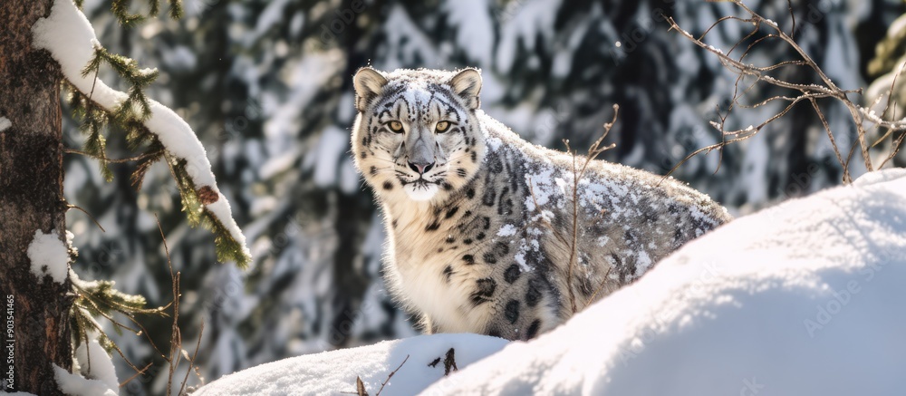 Snow Leopard in a Snowy Forest Snow Leopard in a Snowy Forest