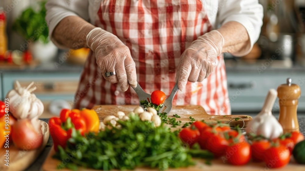 Hands of an elderly person discussing nutrition and wellness with a caregiver in a cozy kitchen setting with fresh produce and cooking utensils on the table Hands of an elderly person discussing nutrition and wellness with a caregiver in a cozy kitchen setting with fresh produce and cooking utensils on the table