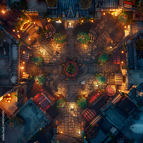 Top View Christmas Battle Map - Winter Setting for Dungeons and Dragons