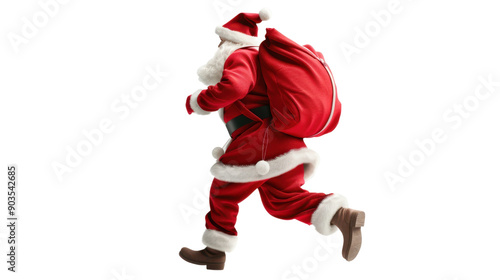 Santa deliver Christmas presents on transparent background