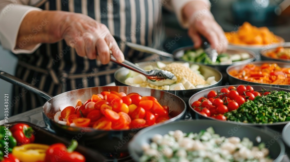 Close up of an elderly person s hands carefully selecting and preparing a balanced diabetes friendly meal with fresh wholesome ingredients in a kitchen setting Close up of an elderly person s hands carefully selecting and preparing a balanced diabetes friendly meal with fresh wholesome ingredients in a kitchen setting
