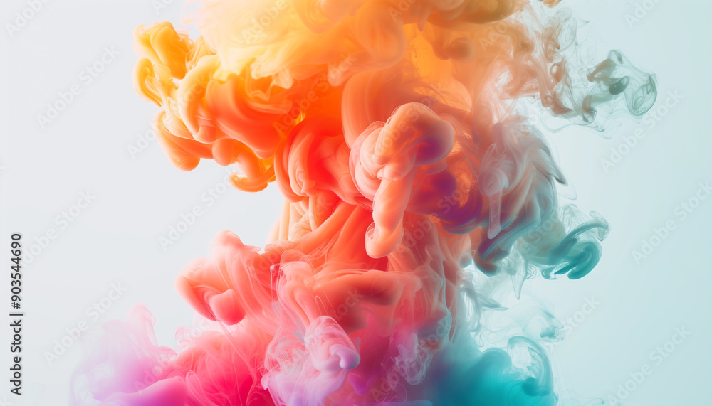 A vibrant, colorful abstract cloud of ink swirls in water, creating a mesmerizing visual effect with bright shades of orange, pink, and teal on a light background. A vibrant, colorful abstract cloud of ink swirls in water, creating a mesmerizing visual effect with bright shades of orange, pink, and teal on a light background.