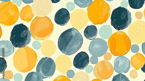 Abstract Circular Pattern with Yellow, Blue, and White Circles