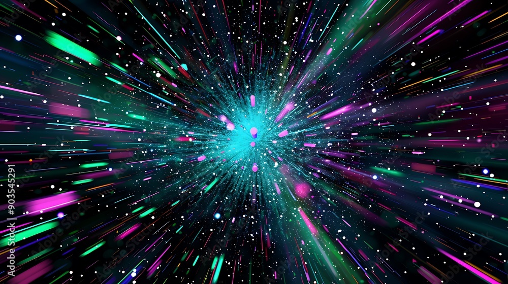 Abstract Colorful Light Streaks and Glowing Particles in a Starburst Pattern Abstract Colorful Light Streaks and Glowing Particles in a Starburst Pattern