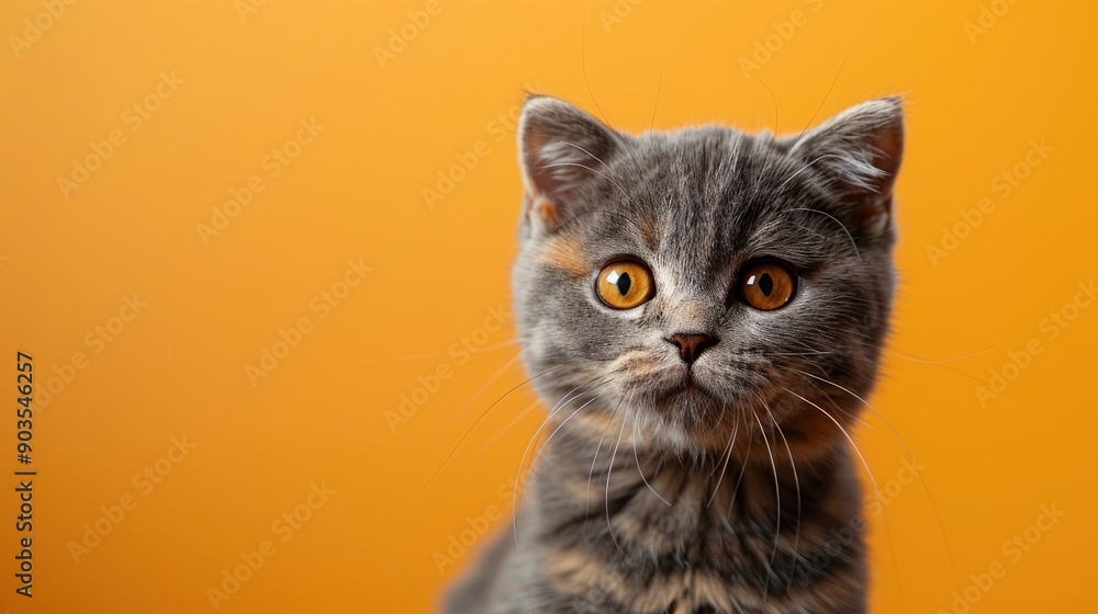 Fototapeta premium Close-up Portrait of a Grey and Orange Tabby Cat with Yellow Eyes