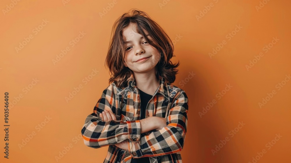Portrait photography of a cute little Rocker Musician professional happy smiling arm crossing, studio shot isolated on single color background ,editorial style, shoot by DSLR. Portrait photography of a cute little Rocker Musician professional happy smiling arm crossing, studio shot isolated on single color background ,editorial style, shoot by DSLR.