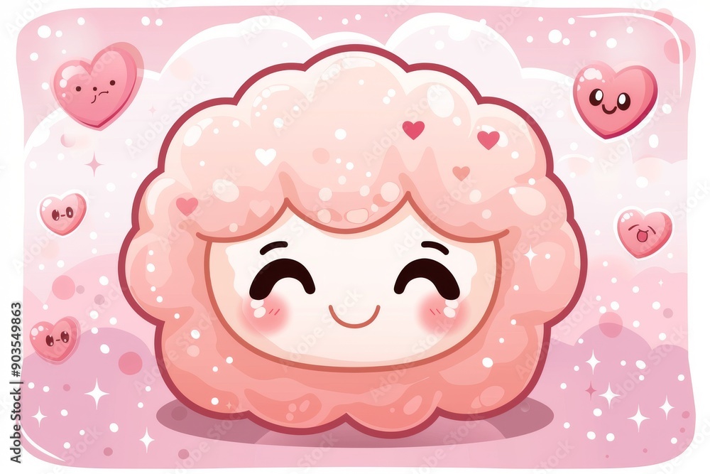 Cute Brain Character in Pink Tones with Heart Details Symbolizing Love for Knowledge and Creativity Cute Brain Character in Pink Tones with Heart Details Symbolizing Love for Knowledge and Creativity